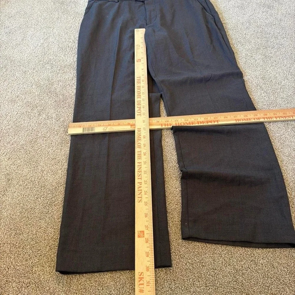 34x30 Dark Brown Plaid Pleated Straight Wide Leg Dress Pants Y2K Vintage